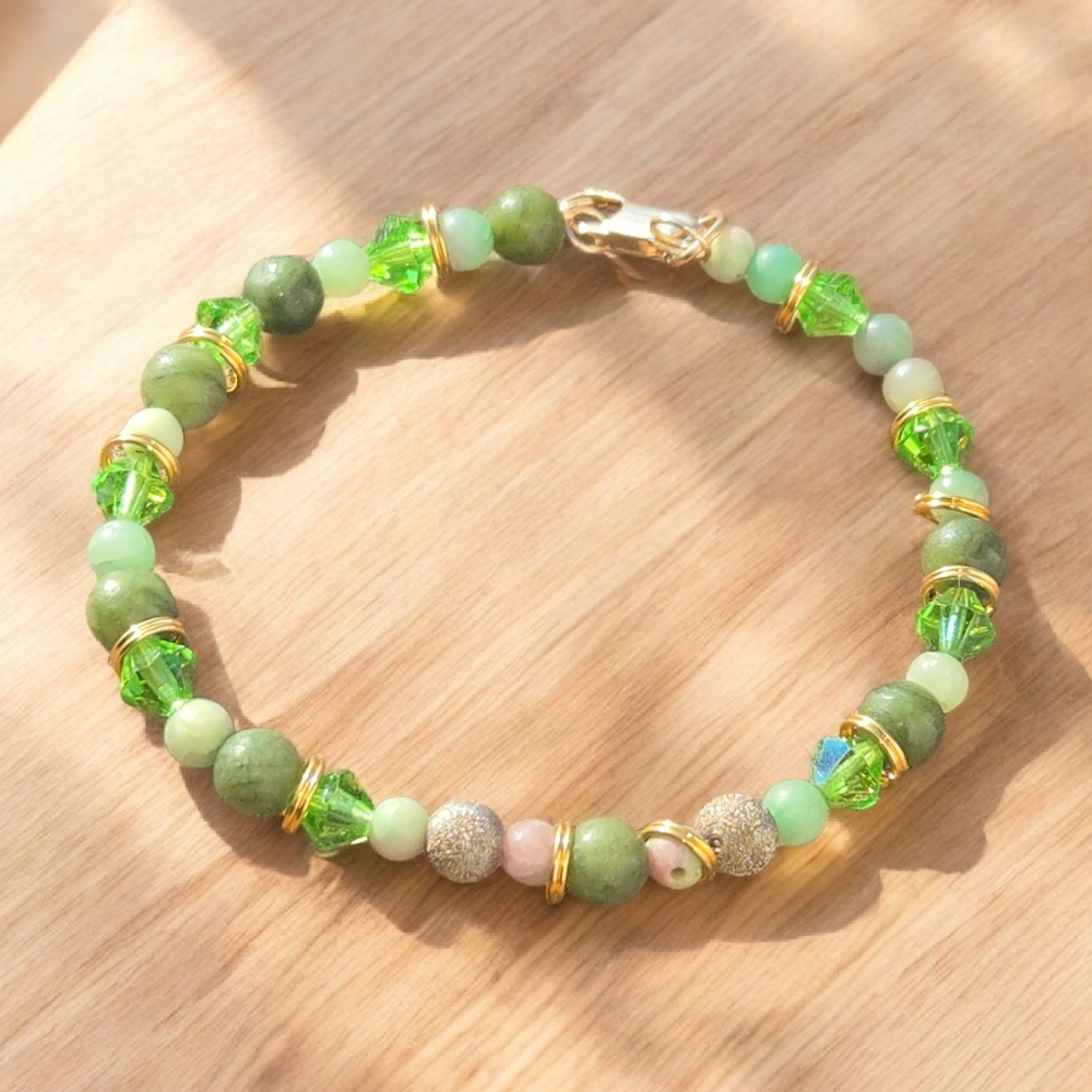 Peridot, Raw Emerald & Jade Bracelet | Abundance & Heart Healing Gemstone